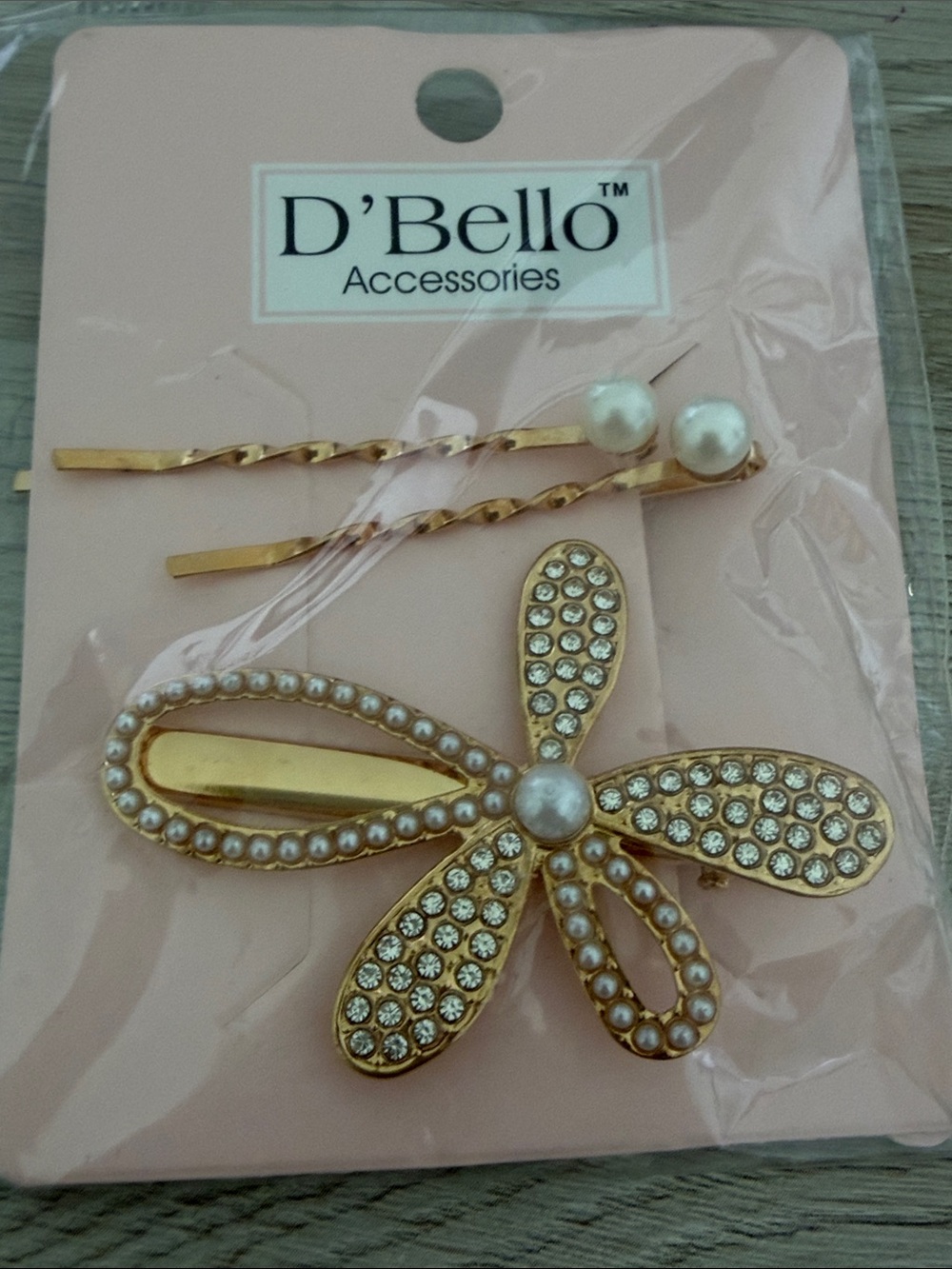 D'Bello Gold Flower Hair Clip Set with Pearls